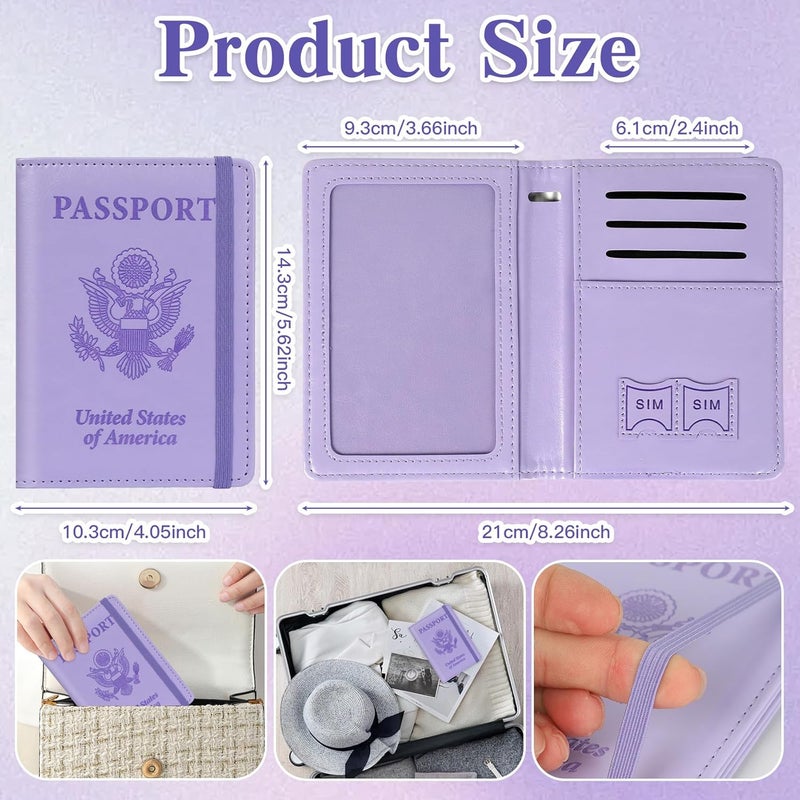 RHOttbiy Passport Holder for Travel, RFID Blocking Passport Cover with Pen Holder Leather Passport Wallet Case Travel Must Haves Accessories Passport Book Card Holder for Family Travel Essentials Gifts, Purple - Image 3